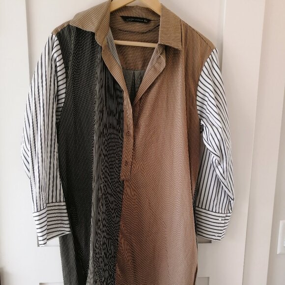 Zara Women's Striped Brown and Black Green, Blue&White Shirt Jacket - Size Small - Picture 1 of 4